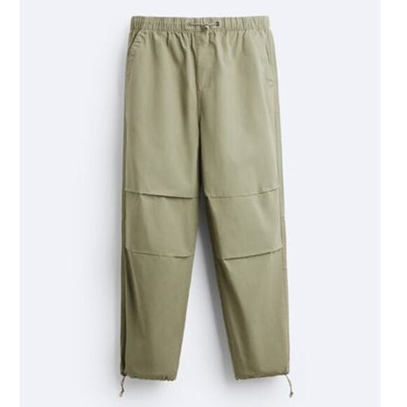 Zara Pull On High Waisted Elastic Waist Parachute Pants Green Women's Size XS - Picture 1 of 5